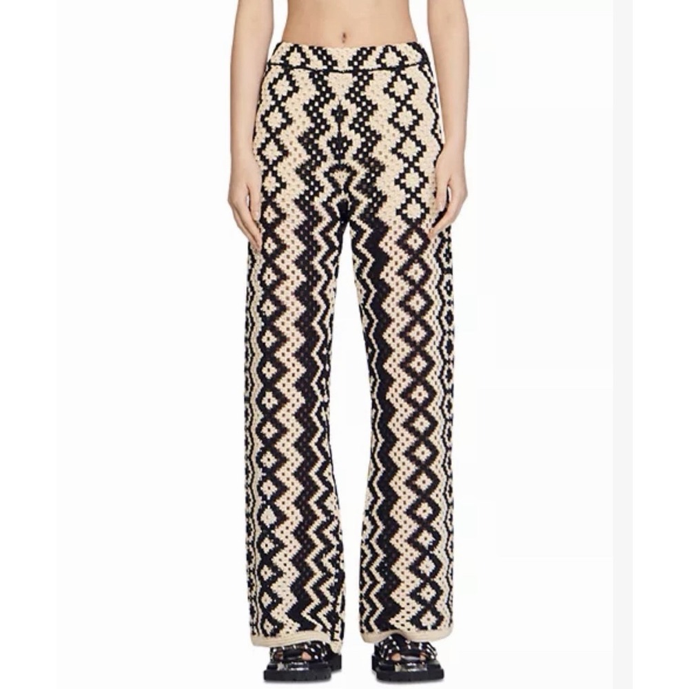 Sandro Henrik Geometric Crochet Wide Leg Pants 40 Coastal Boho Chic Resort - Picture 8 of 14